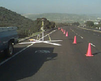 A survey tripod tool on the side of a highway